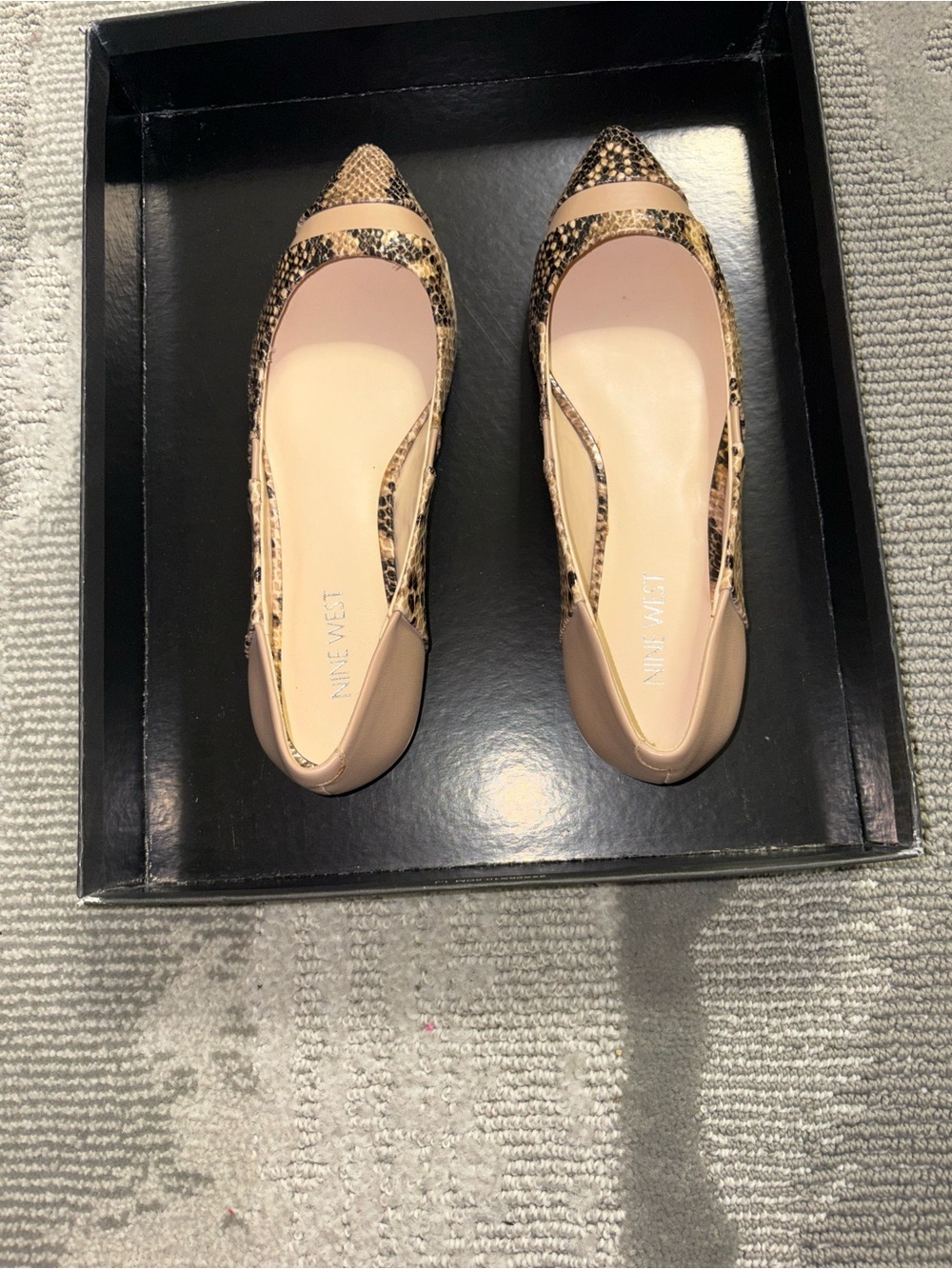 Nine West Snake-Print Pointed Toe Flats in Tan and Black - Picture 2 of 6